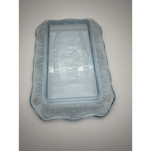 Glass Plate Crystal Blue Tray Give Us This Day Our Daily Bread 10.5"L x 7"W - Picture 6 of 6